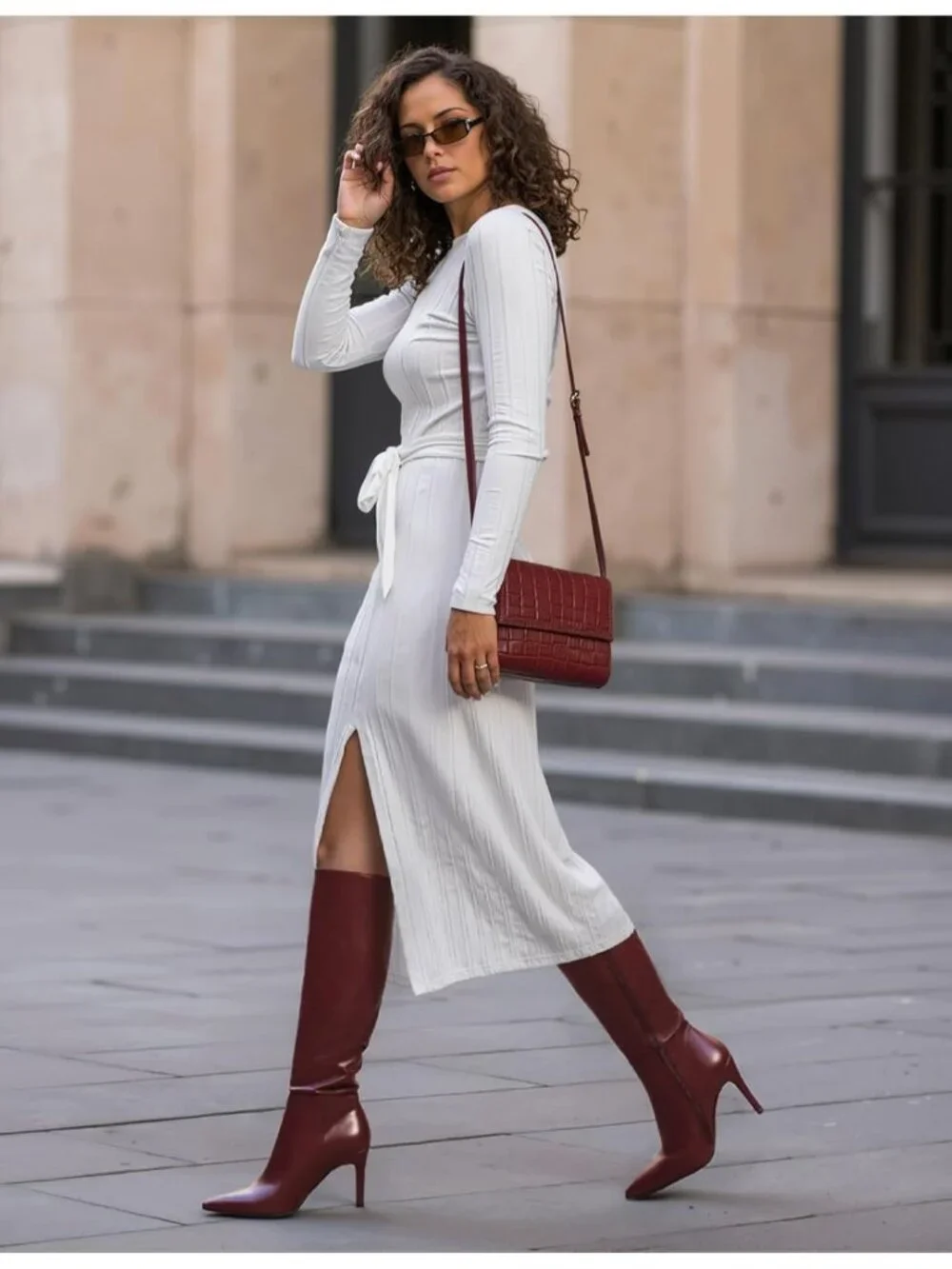Women's Burgundy Pointed Toe Faux Leather Stiletto Heel Over The Knee Boots